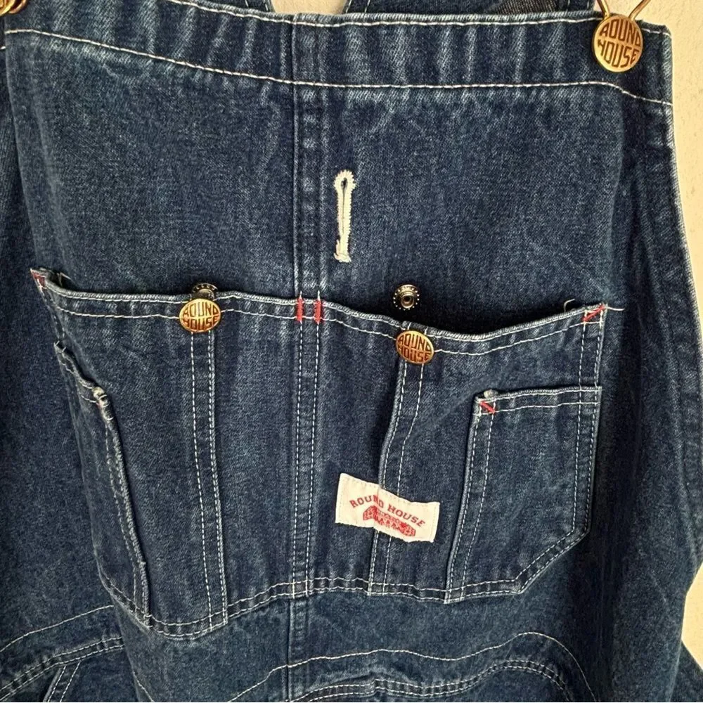 Vintage Round House Blue Denim Overalls Size 40 Unisex Normcore Farm‎ Workwear